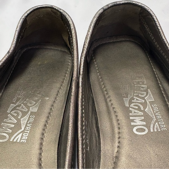 Salvatore Ferragamo Ballet Flats Metallic Bronze Women’s 6.5 Silver Buckle Y2K - Picture 10 of 13